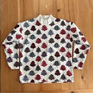 Vintage Talbots Petites Mock Neck Christmas Tree Sweatshirt PM Made in Hong Kong